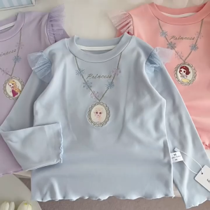 [Embroidered Necklace] Girls Bottoming Shirt Spring Autumn T-Shirt 25 New Style German Velvet Lycra Childrens Baby Long-Sleeved