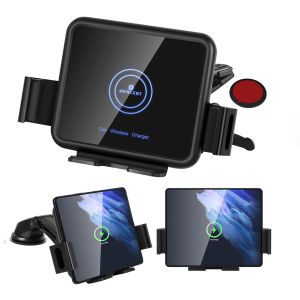 Auto Clamp Wireless Car Charger Mount 20W Fast Charging Car Air Vent Dashboard Horizontal Navigation Phone Holder For Samsung Galaxy Z Fold 5 4 3 2 Galaxy S24 Ultra S23 Ultra S22 5G S21 Note 20 10 9 iPhone 15 14 13 12 11 Pro Max