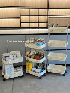 Mobile Snack Cart Stand Living Room Bedroom Floor Mounted with Wheels Plastic Storage Rack Household Organization Tool