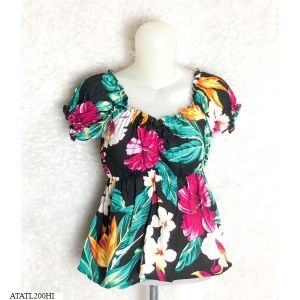 Atasan Sabrina Kerut Wanita Motif Kekinian