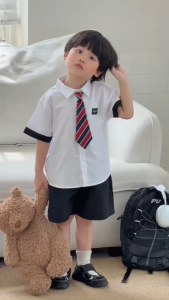 Set sơmi 3CT Lucky Cool cho bé trai áo tay ngắn và quần short kèm cà vạt 11 tới 28kg BERNIE T0326B29