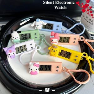 Cartoon Pochacco Digital Clock Melody Hello Kitty Kuromi Mini Electronic Watch Portable Oval Shape Watch Keychain Kids Gift