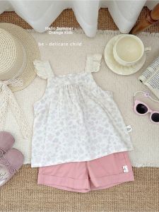 Summer Flower Girls Strap Top Set Thin Leisure Shorts