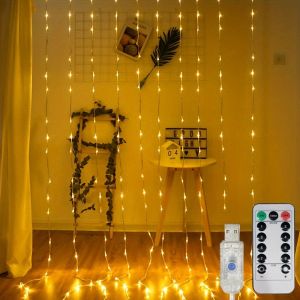 Wedding Christmas Decorations 1 Pack LED Curtain Lights with USB 8 Modes Remote Controlfor HomeWallWindowFairy Garden Party