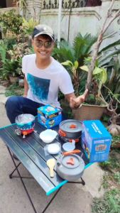 Paket Wajan Teko & Kompor Windproof Kemping Gunung Cooking Set DS308 & Stove K203 Camping Outdoor