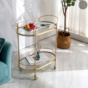 Nordic Light Luxury Trolley Rack Glass Sideboard Living Room Movable Golden Dining Car Tea Cabinet Wine Rack