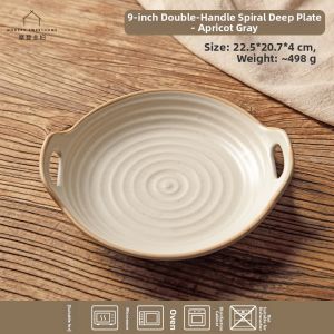 MODERN SWEETHOME | Underglaze Color Flambe Ear Handles Steak Dinner Plate
