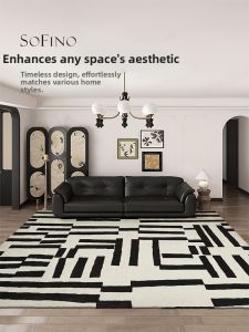 SoFINO | Luxurious Black and White Stripes Full Coverage Handmade Custom Carpet
