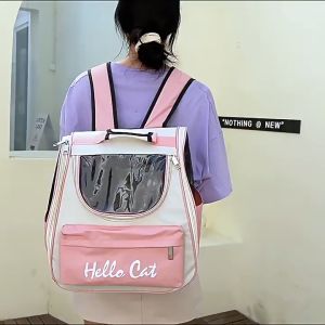Pet Carrier Bag Cat Dog Foldable Double Shoulder Travel Bag Breathable Transparent Space Bag