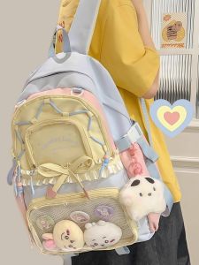 Large Capacity School Bags for Girls Sweet College Style Dual Shoulder Pain Relief Backpack Nylon Material Zipper Closure