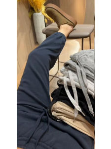 High Waist Straight Leg Casual Pants Spring Season Womens plus Size Drawstring Short Grandmother Style Trousers