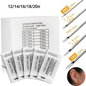 100-10PCS เข็มเจาะ 12G 14G 16G 18G 20G Disposableปราศจากเชื้อเกรดผ่าตัด Navel หัวนม lip เข็มเจาะ