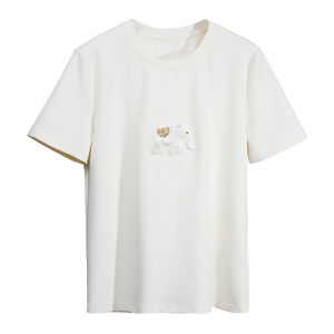 Cute Elephant Letter Embroidery Youthful T-Shirt