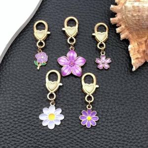 5pcs Fashionable Charm Alloy Enamel Purple Flower Girl Keychain Durable Versatile For Backpacks Car Key Chain