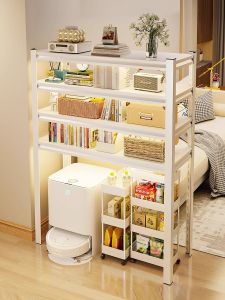 High Table Leg Bookshelf under Empty Type Sweeping Robot Storage Rack Living Room Balcony Storage Shelf Organizer Carbon Steel Ground Mounted