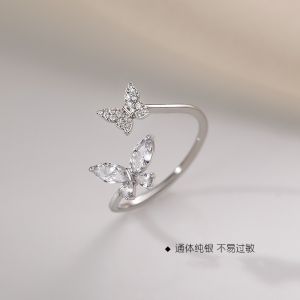 Fancy Butterfly Open-End Zircon Ring Womens Sterling Silver Accessible Luxury Niche Design Simple Fashion Personality Index Finger Ring