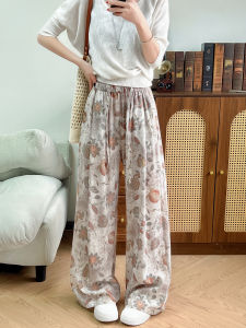 NIANDAIJINGDIAN | Retro Printed High Waist Comfort Fit Womens Wide Leg Pants