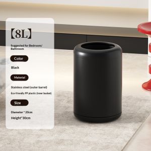 Thùng rác dung tích lớn không nắp đơn giản 8L/10L Thùng rác inox thích hợp cho phòng ngủ học tập phòng tắm.