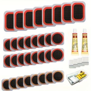 32pcs Bike Tire Repair Kit - Bycicle Inner Tube Puncture Patch Kits with Vulcanizing Patches For Cycling Road Mountain Bicycle