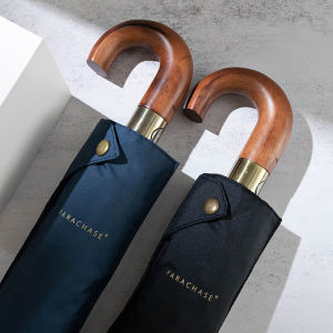 Parachase Big Wooden Men Umbrella Automatic Business Curved Handle Outdoor Folding Umbrella Rain Windproof 10K Hotel Umbrellas