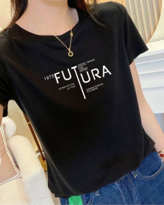 Korean Style round Neck Short Sleeve Pure Cotton T-Shirt Womens Thin Summer Versatile Ladies Top Fashion Print Casual Commute