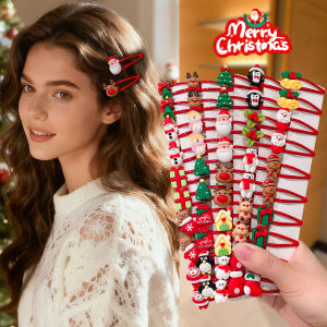 10pcs Girls Christmas Hair Clips Cartoon Santa Snowflake Reindeer Tree Penguin Bear Bell Fashionable BB Bows for Holiday Parties
