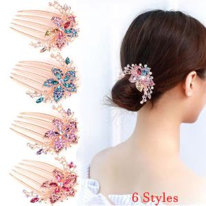 6 Colors Colorful Flowers Rhinestone Hairpins Exquisite Retro Womens Hollow Out Crystal Korean Hair Comb Hairpin Fashion Hair Accessories Headdress
