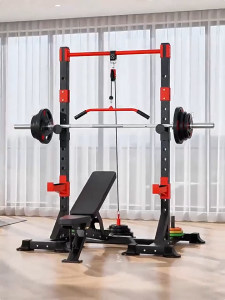 Multifunctional Power Rack Squat Rack with Lat Pulldown Bench Press Pull Up Bar Home Gym