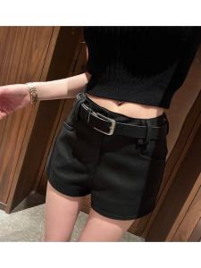 กางเกงขาสั้นผู้หญิงเอวสูงทรงหลวมสไตล์อเมริกันฤดูใบไม้ร่วงและฤดูหนาว กางเกงขายาวทรงหลวมเอวยางยืดสำหรับผู้หญิงไซส์เล็ก