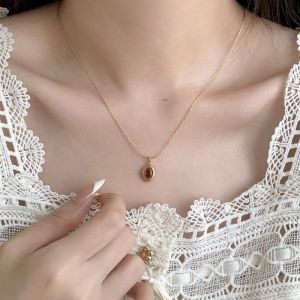 French Vintage Red Zircon Necklace Womens Choker Small Design High-End Sensation Lightweight Luxury Sweater Chain Gift