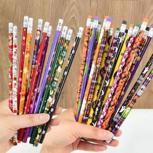 12/24Pcs Wooden HB Pencil With Eraser Christmas Halloween Football Kid Drawing Pencil Birthday Party Gift Bag Fillers Stationery