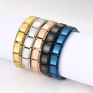 Trendy Square Italy Stainless Steel Bracelets For Women Men HipHop Metal Italian Modules Stretchable Gift Birthday Party Jewelry