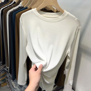 Spring Autumn Thin Long Sleeve round Neck Mask T-Shirt Womens Fashionable Versatile Drapey Elastic Base Shirt Top