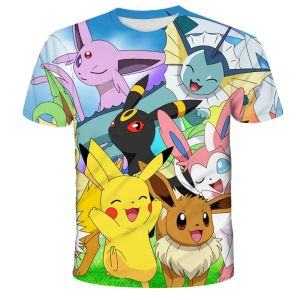 Bandai | 2026 Summer Anime Pikachu Childrens 3D Fashion Casual T-shirt Pocket Monsters Boys and Girls Clothing T-shirt Short Sleeve