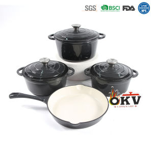 Gas Compatible Deep Stew Cast Iron Enameled Pot 4-Piece Set