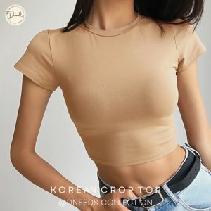 Dneeds - Aera Korean Crop Top Double Layer Baju Crop Tee Premium Jersey Korea Fashion Style Grosir