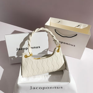 Jacoponnus Brand Genuine Leather Bag Womens Winter French Style High-End Sensation Milk Tea Color Frog Bag Underarm Bag