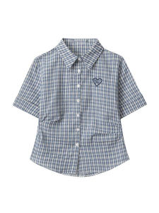 Áo Sơ Mi Kẻ Caro Thêu Ngắn Mùa Hè Mới Cho Nữ Eo Thon Gọn Thiết Kế Nhỏ Tay Ngắn Chất Liệu Cotton Polyester Dáng Ôm Vừa Vặn