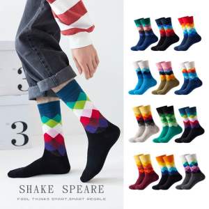 Miss.J Happy Sock Argyle Cotton Mid Cut Unisex For Men Women