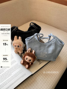 Denim Hobo Bag Single Shoulder Commuter Series Tote Bag Youth Casual Crossbody Bag Cotton Solid Color Korean Style