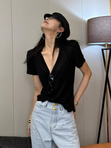 Áo Thun Cổ Chữ V Tay Ngắn Dáng Rộng Mùa Hè Cho Nữ Phong Cách Hàn Quốc Đơn Giản Đa Năng Thoải Mái Giản Dị