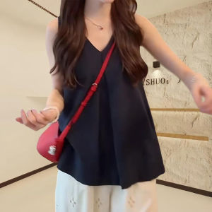 Shalldoer | Korean Lazy Style Solid Color V-neck Sleeveless Vest Womens New 2025 Summer Thin Breathable Fashionable Anti-aging Top