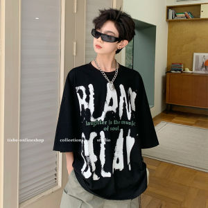 Boys Cotton T-Shirt Short Sleeve Loose Fit Breathable Summer Fashionable Top Half Sleeve Printed round Neck Thin Material