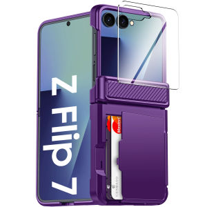 For Z Flip 7 With Card HolderRFIDHD ProtectorRugged Anti-Scratch Full Shockproof Phone Case For Halloween Gifts-Titanium
