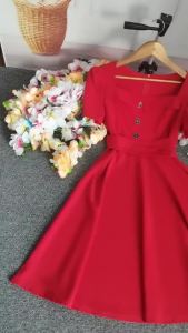 ผู้หญิงฤดูร้อนแต่งตัวหรูหราย้อนยุควินเทจ50วินาที60วินาทีเสื้อคลุมอะบิลลีแกว่ง Pinup เดรสลำลองสีแดงพรรค Vestidos