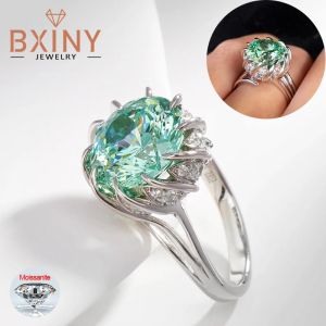 BXINY 3/5CT Green Moissanite Ring 925 Sterling Silver Lotus Flower Lab Diamond For Women Wedding Band Fine Jewelry Gift With GRA