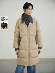 Yigue | Fashionable Faux Layered Womens Long Down Jacket