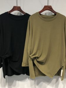 Super Plus Size 150.00kg Irregular Design Long Sleeves T-shirt Female Plus Size Ladies Autumn K-style Loose Western Style Slimming Tops