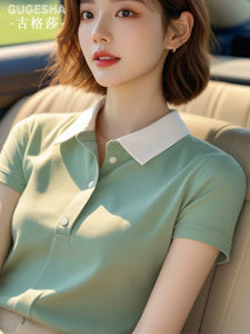 เสื้อยืดคอโปโลแขนสั้นทรงหลวมสำหรับผู้หญิงในช่วงฤดูร้อน สไตล์ฝรั่งเศส ทรงสลิมฟิต เสื้อผ้าทำงาน ทรงตรง สีเขียว วัสดุโพลีเอสเตอร์