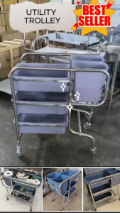SUS UTILITY TROLLEY WITH BIN & TRAY/TROLI RESTAURANT/收碗推车/楼面收拾餐车/COLLECTING & SERVICE CART/ INDUSTRIAL GRADE/ KICTHEN